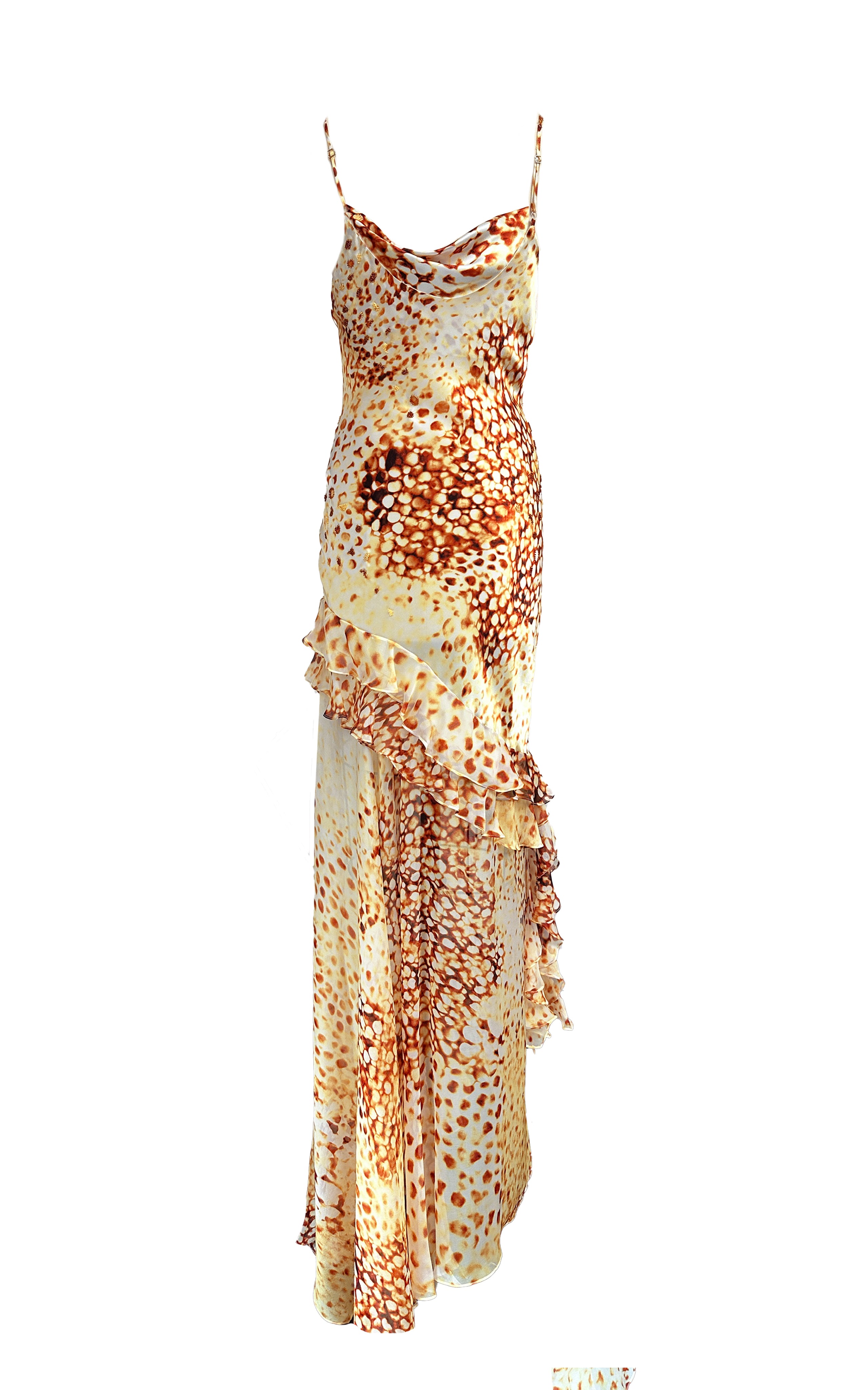 Golden Ruffles Silk Dress