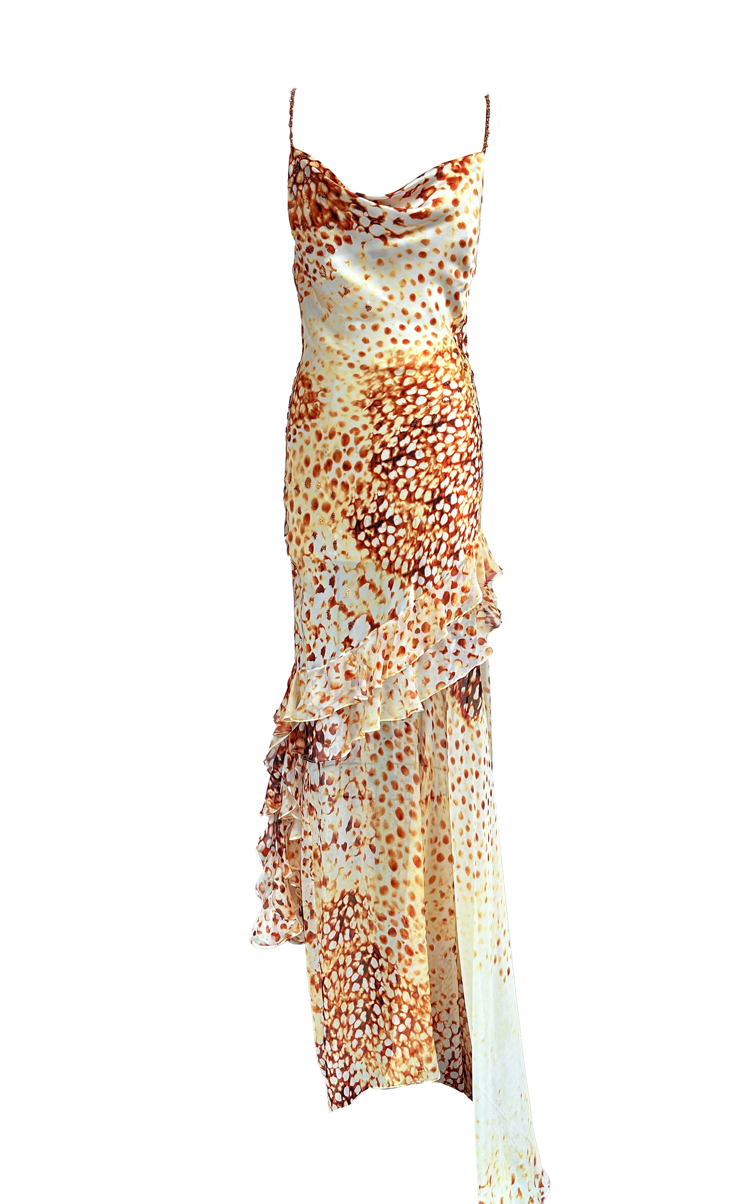 Golden Ruffles Silk Dress